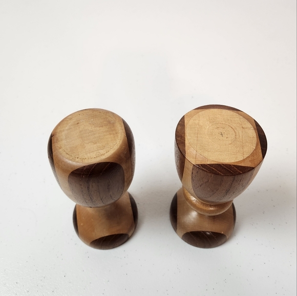 Vintage Set of 2 Hand Turned Wooden Pillar Candle Holders Canary Maple Rustic - Picture 3 of 6